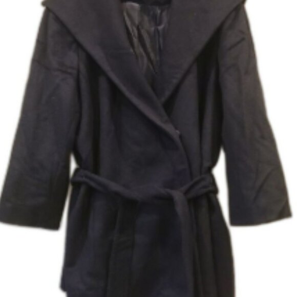 Calvin Klein Women's Belted Wrap Coat Plus Size S Shawl Collar Black Wool Blend - Picture 1 of 2